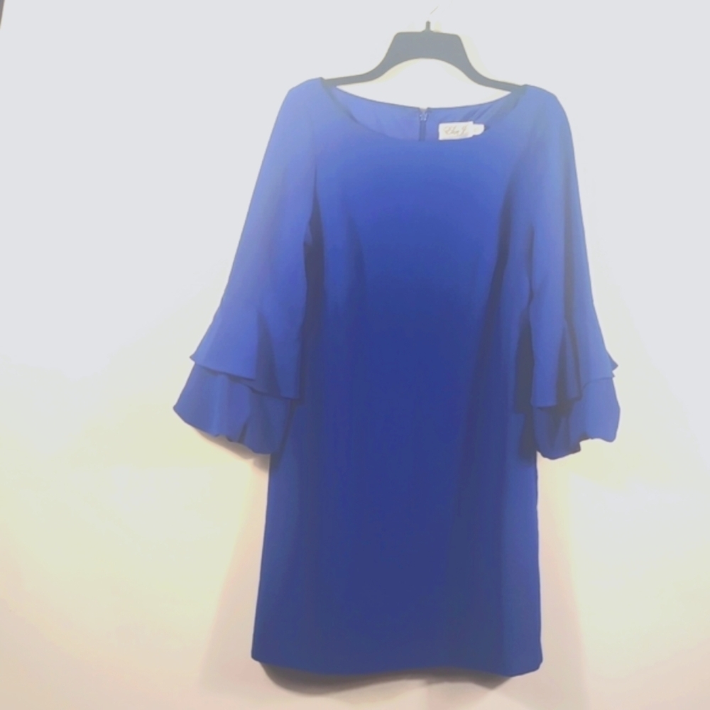 Eliza J Scuba Crepe Sheath Royal Blue Bell Sleeves Size 10